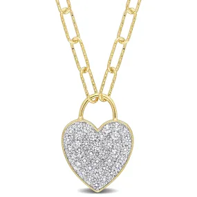 1 1/8 CT TGW Created White Sapphire Heart Pave Pendant with Chain in Yellow Plated Sterling Silver