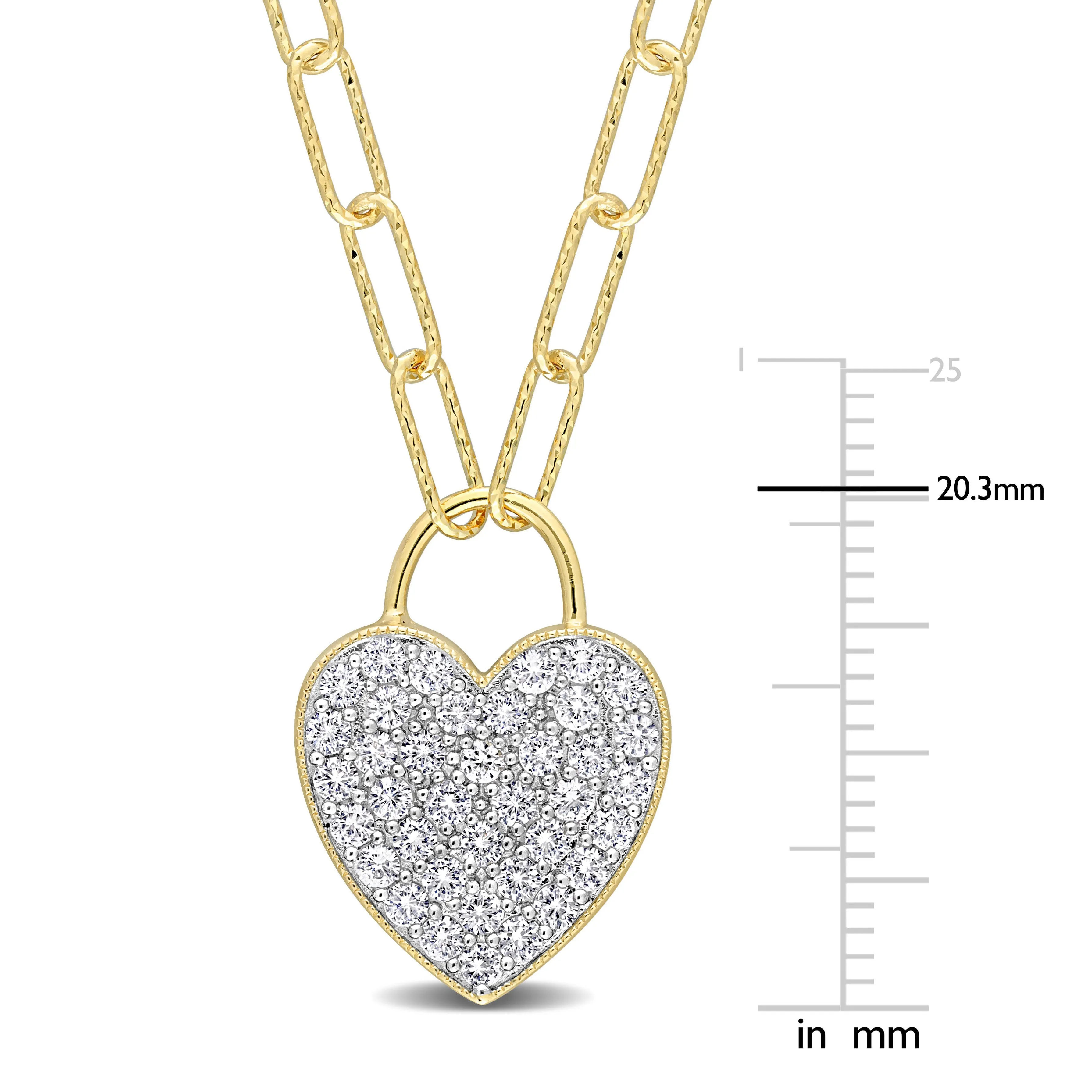 1 1/8 CT TGW Created White Sapphire Heart Pave Pendant with Chain in Yellow Plated Sterling Silver