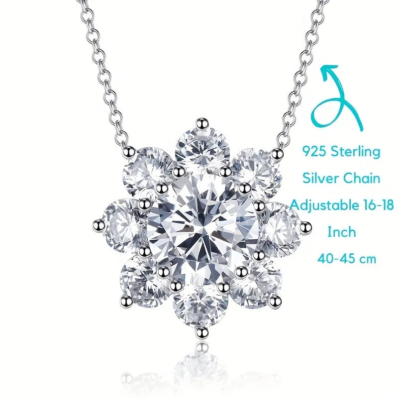 1 pc Dazzling Sunflower Moissanite Pendant Necklace - 925 Silver Halo Necklace for Women & Girls