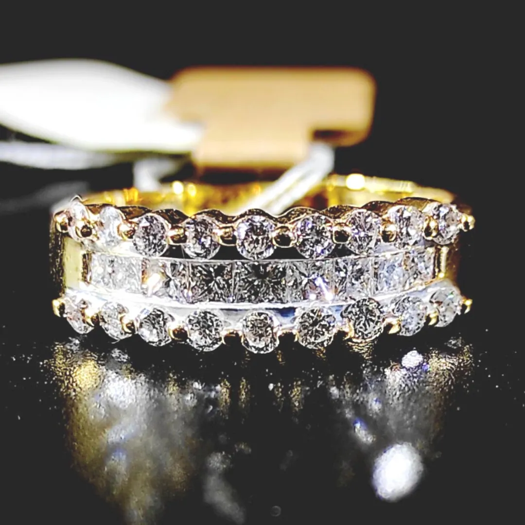 1.0ct Round-Princess Diamond Half Eternity Ring 14K Yellow Gold