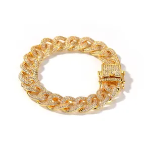 12mm Gold Zirconia Cuban Link Bracelet