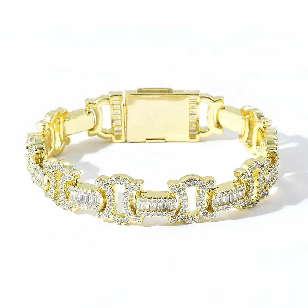 13mm Baguette Byzantine Bracelet in 14K Gold Plating