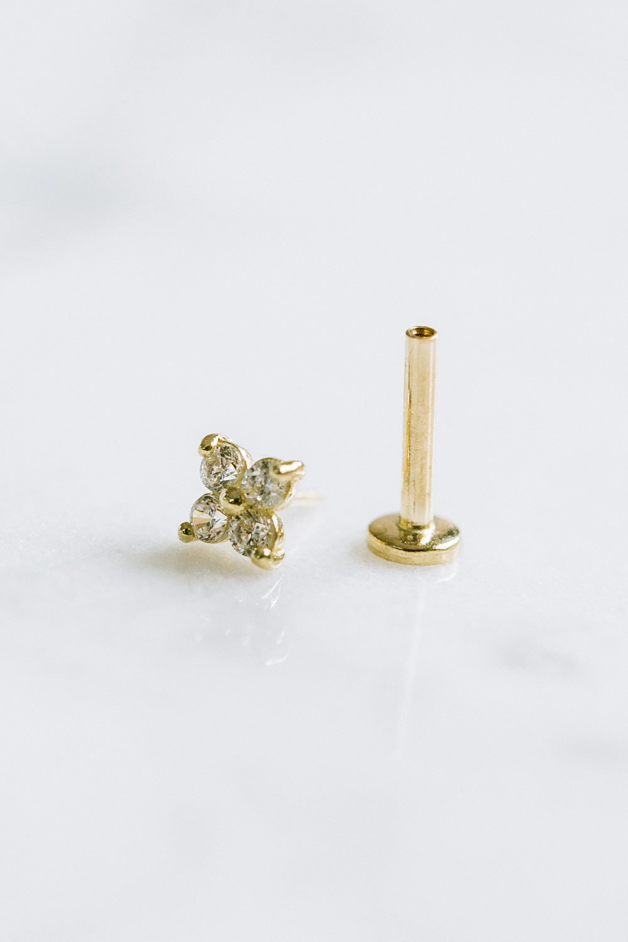 14k Gold Cz Cartilage Tragus Helix Internally Threaded Flower Flat Back Earring Labret