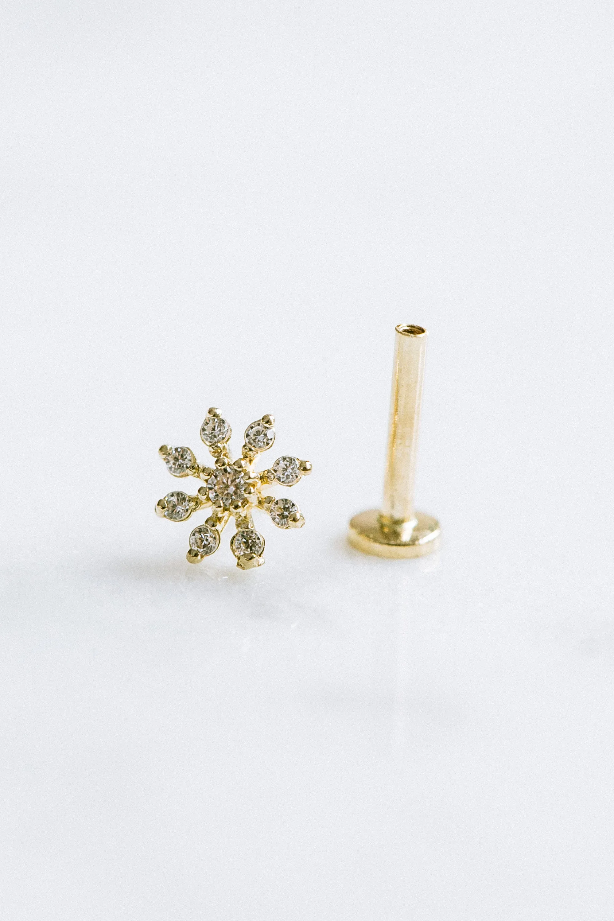 14k Gold Cz Cartilage Tragus Helix Internally Threaded Flower Flat Back Earring Labret