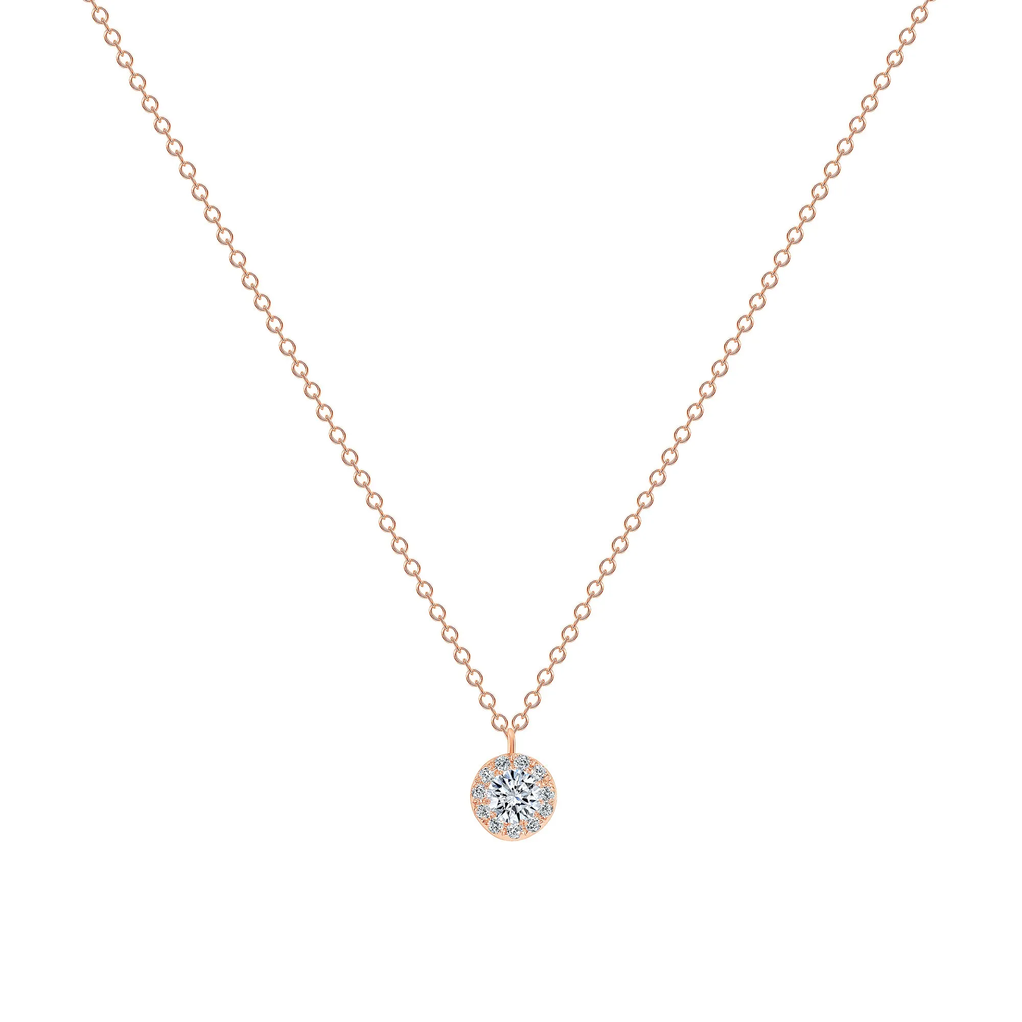 14K Gold Diamond Round Halo Pendant