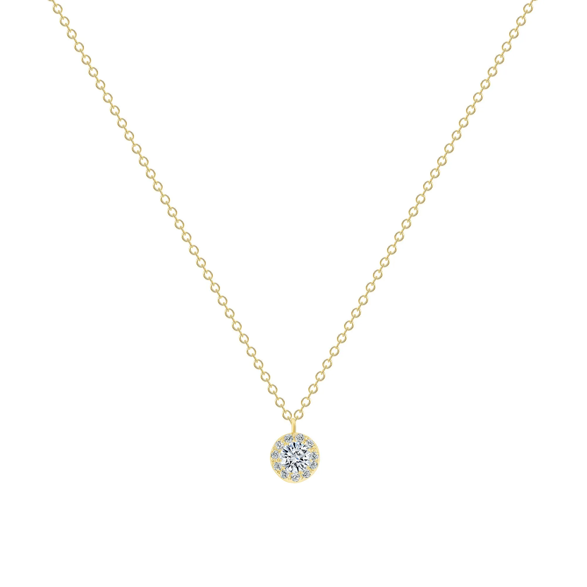 14K Gold Diamond Round Halo Pendant