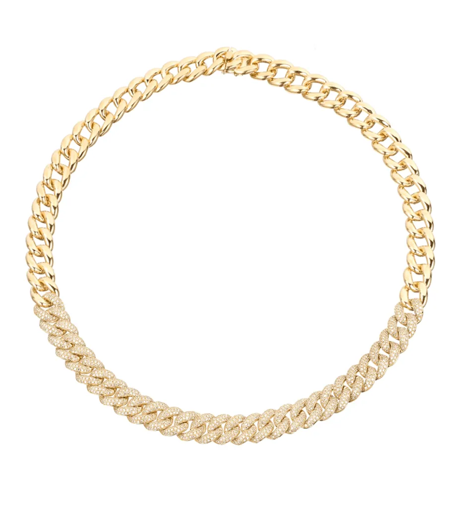 14K Gold Micro-Pave Diamond Cuban Link Necklace