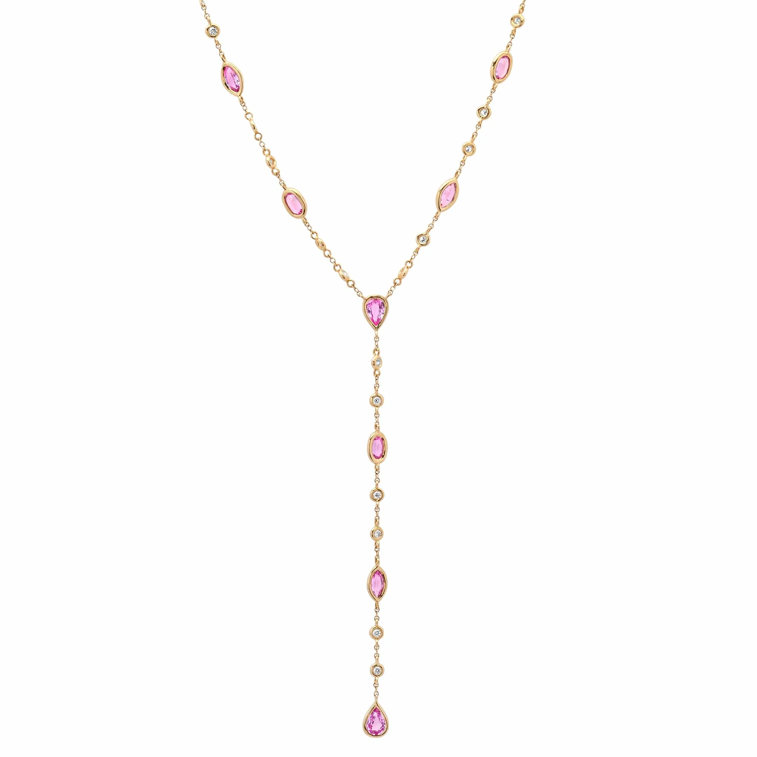 14K Gold Pink Sapphire & Diamond Y Necklace