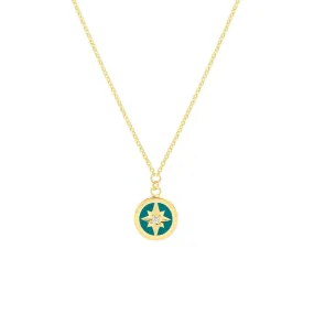 14K Gold Turquoise Enamel Star Diamond Pendant