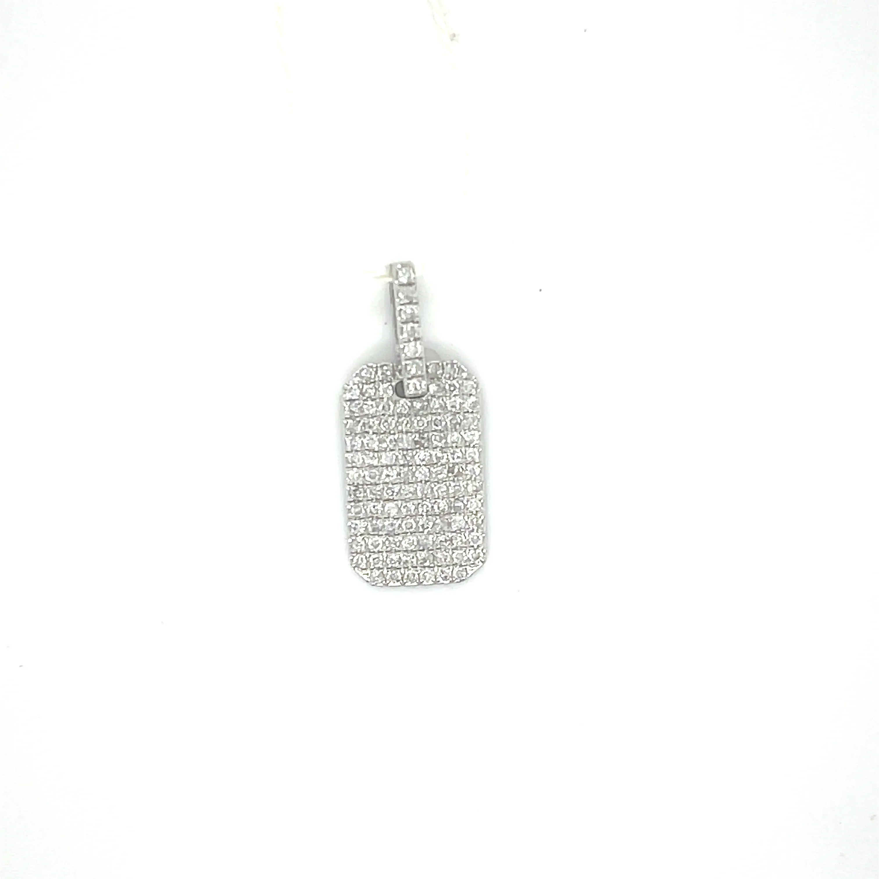 14K White Gold Diamond Dog Tag Charm