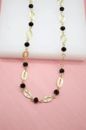 18K Gold Filled Black Bead Chain Necklace (G3)