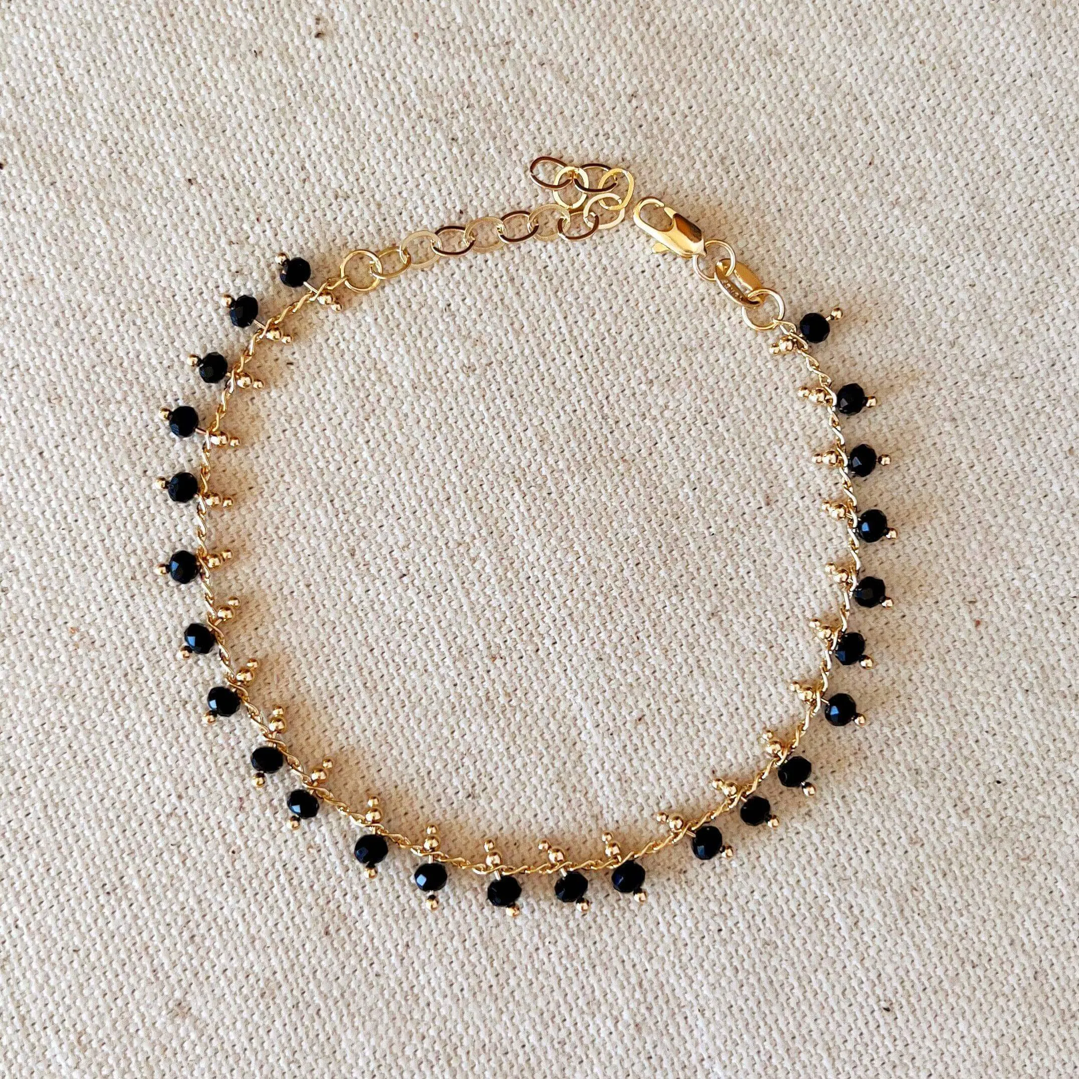 18k Gold Filled Black Beaded Bracelet