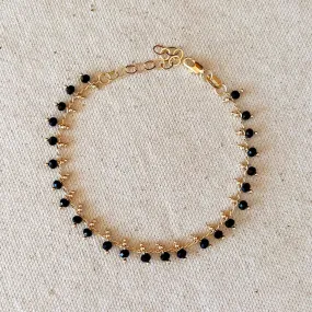 18k Gold Filled Black Beaded Bracelet