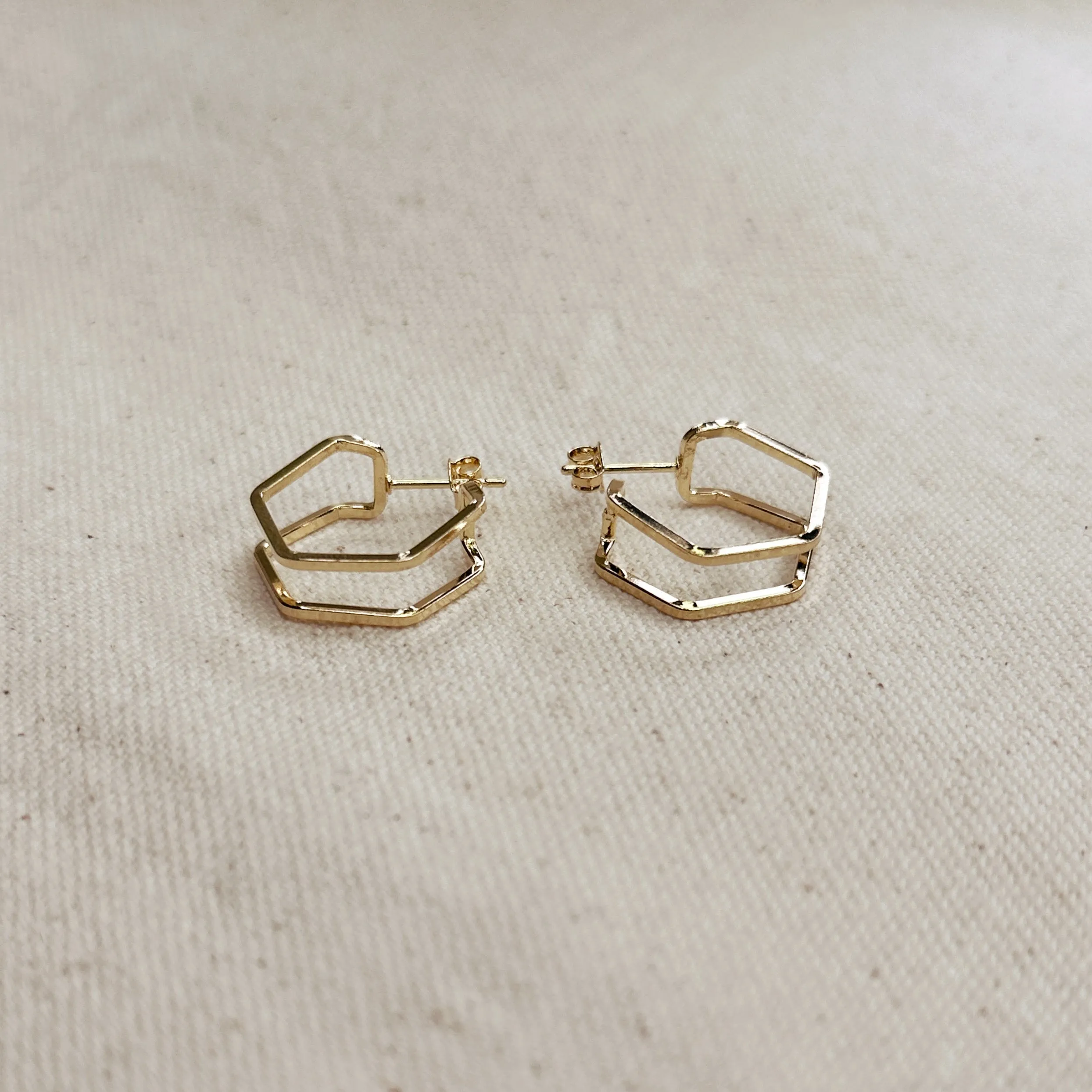 18k Gold Filled Double Wire Geometric C Hoop Earrings