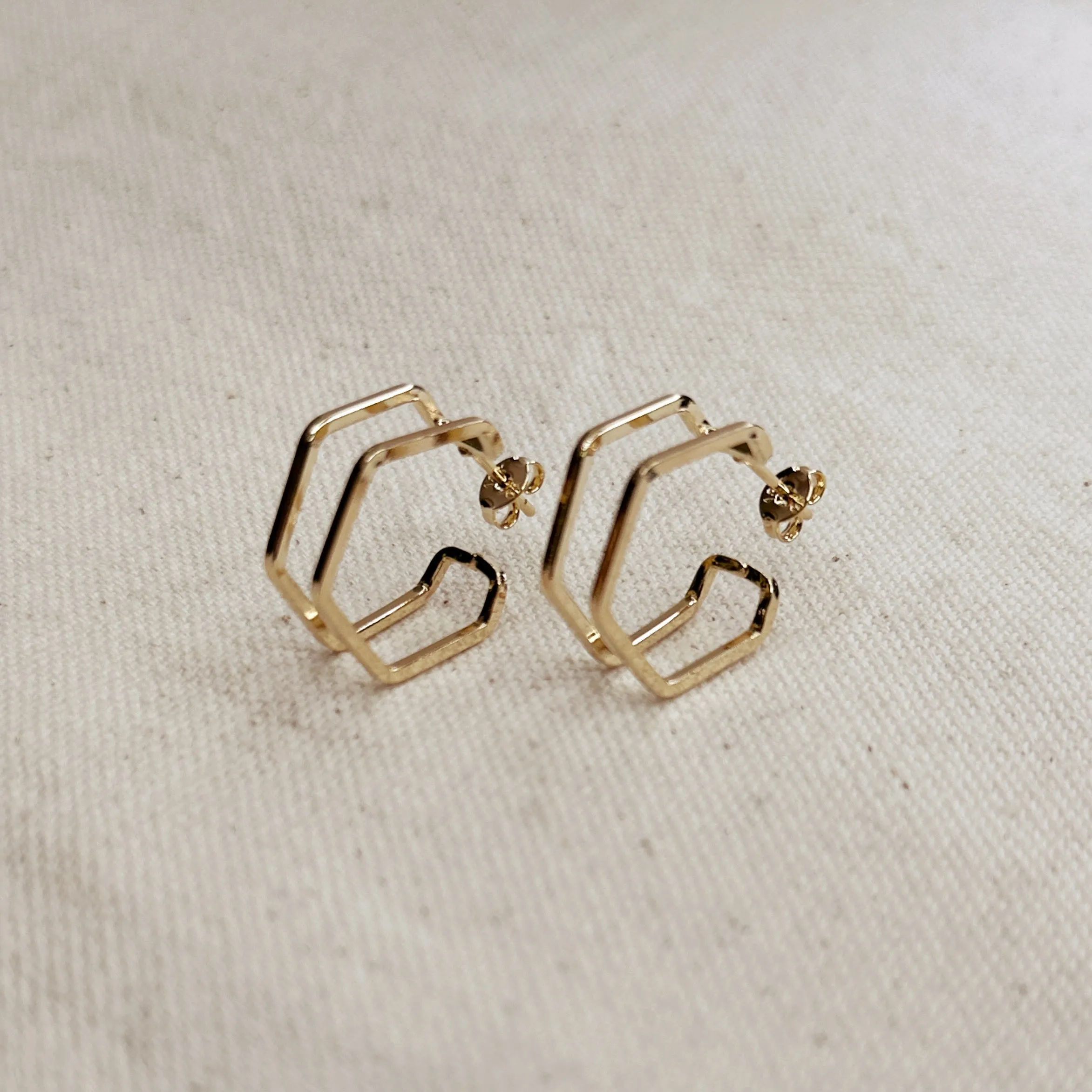 18k Gold Filled Double Wire Geometric C Hoop Earrings