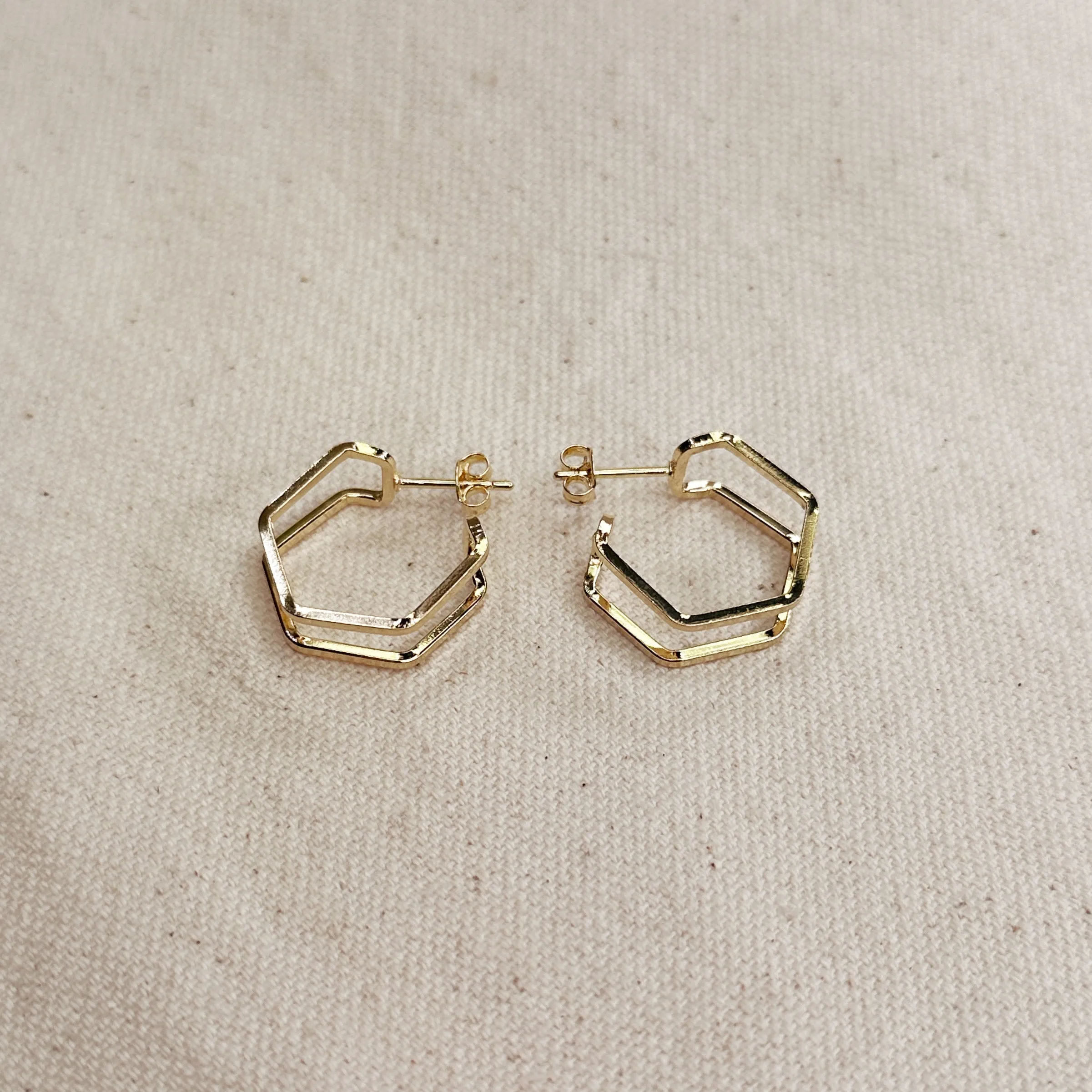 18k Gold Filled Double Wire Geometric C Hoop Earrings