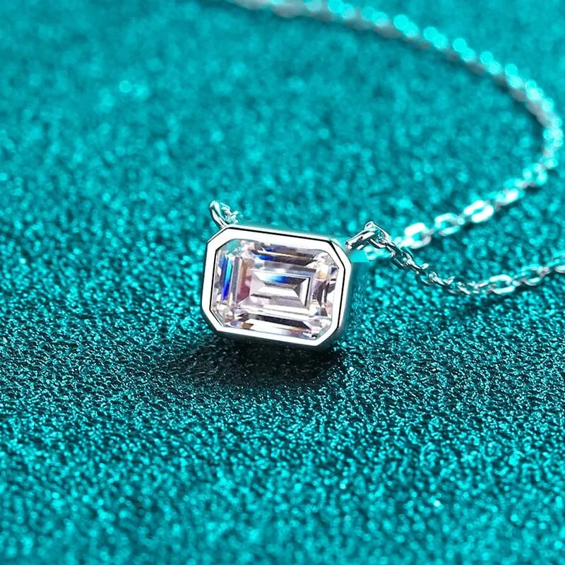 1ct Emerald Cut Moissanite Pendant Necklace