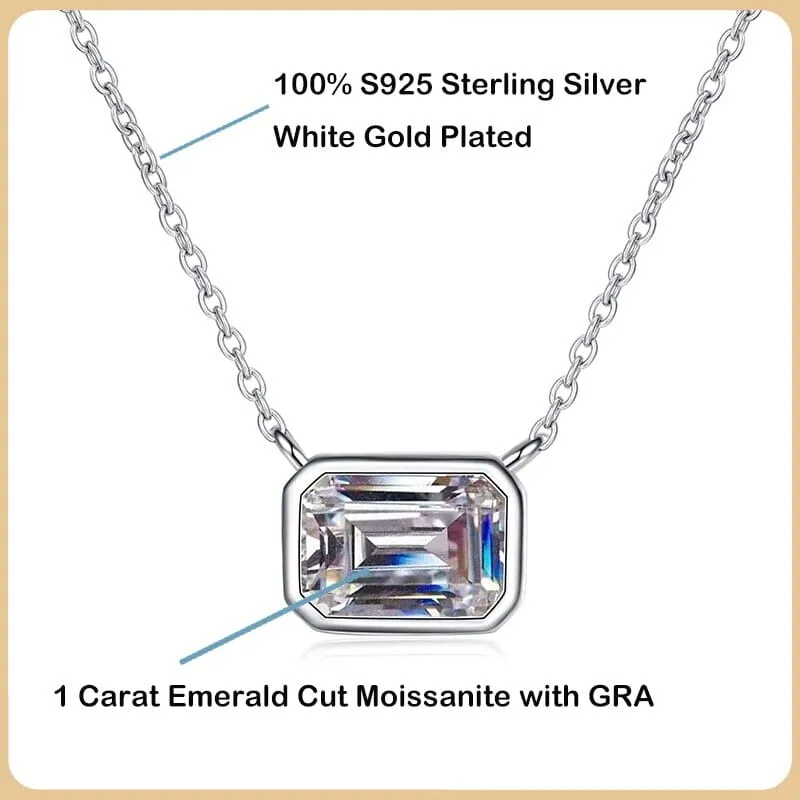 1ct Emerald Cut Moissanite Pendant Necklace