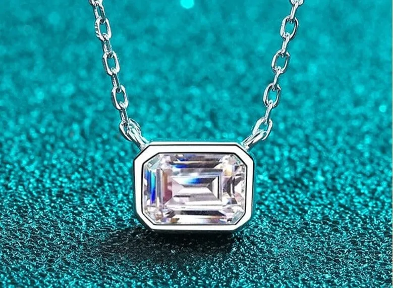 1ct Emerald Cut Moissanite Pendant Necklace