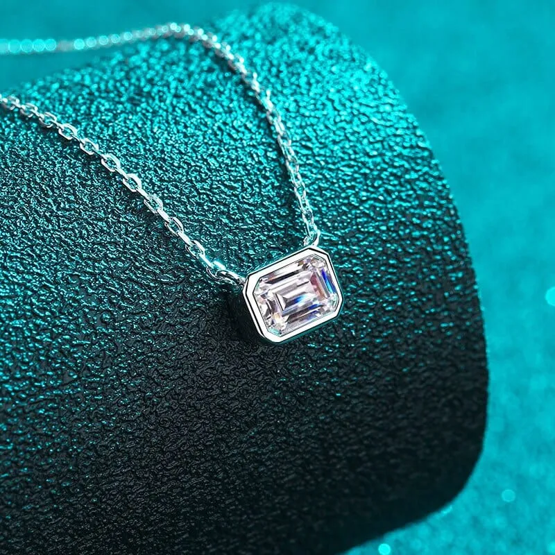 1ct Emerald Cut Moissanite Pendant Necklace