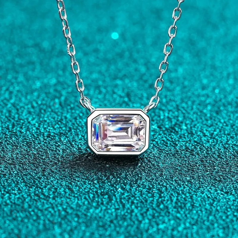 1ct Emerald Cut Moissanite Pendant Necklace