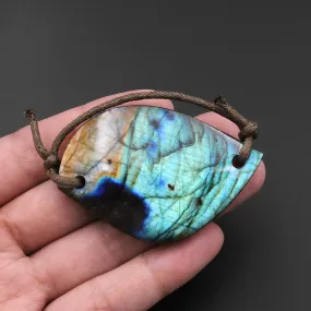 2 Hole Pendant AAA Large Natural Labradorite Evil Eye Pendant Nothing But Fire P0300