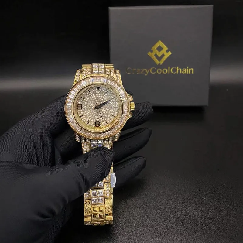 20mm Iced Out Cuban Necklace   Bracelet   Watch Set