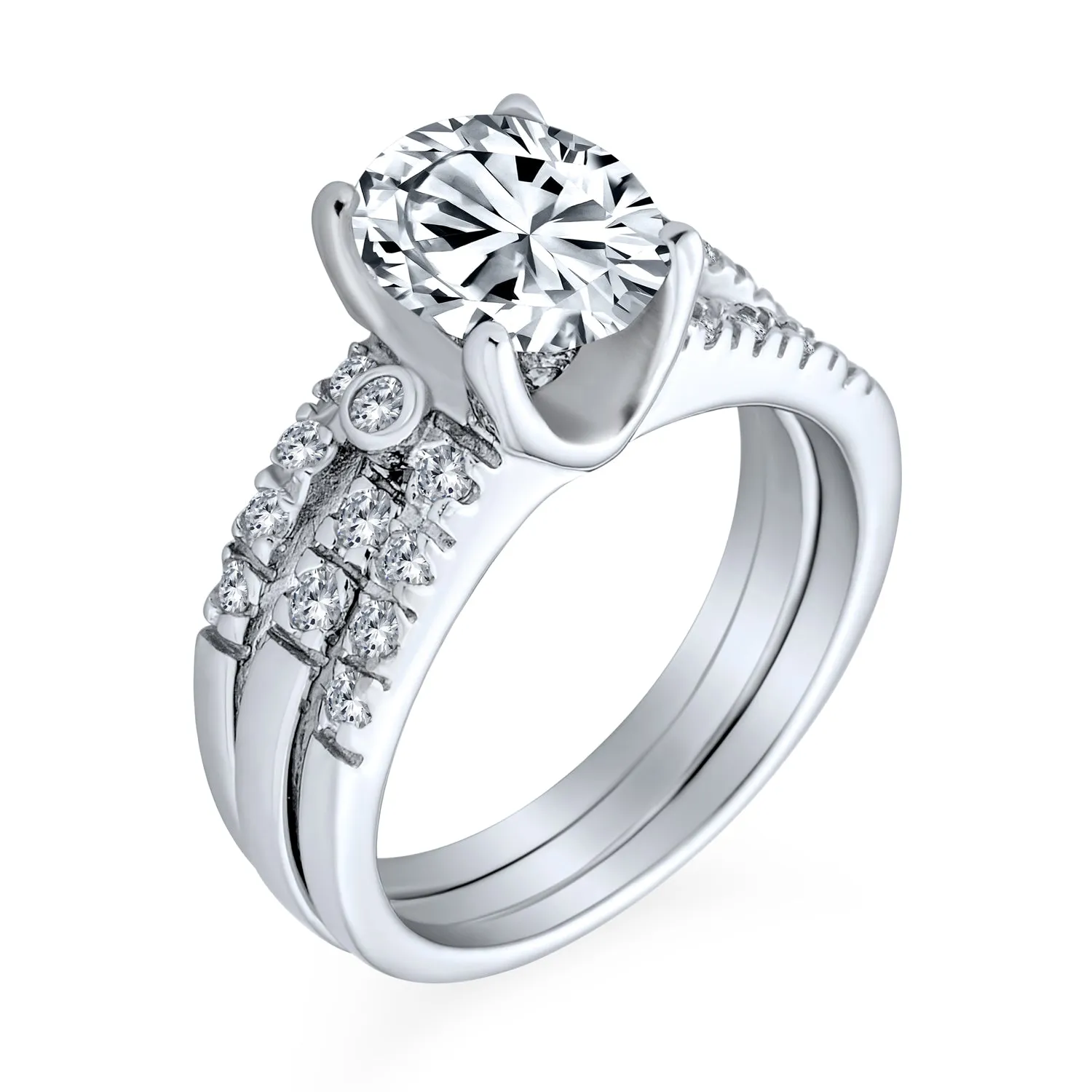 2.5CT Solitaire Oval CZ Engagement Wedding Ring Set Sterling Silver