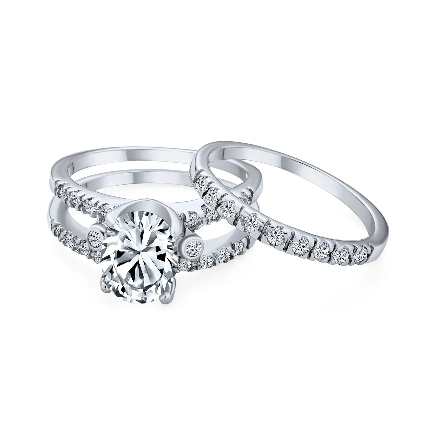 2.5CT Solitaire Oval CZ Engagement Wedding Ring Set Sterling Silver