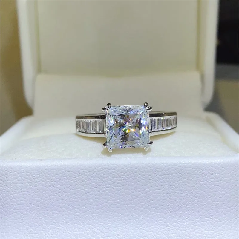 3 Carat Moissanite 925 Sterling Silver Square Shape Solitaire Ring