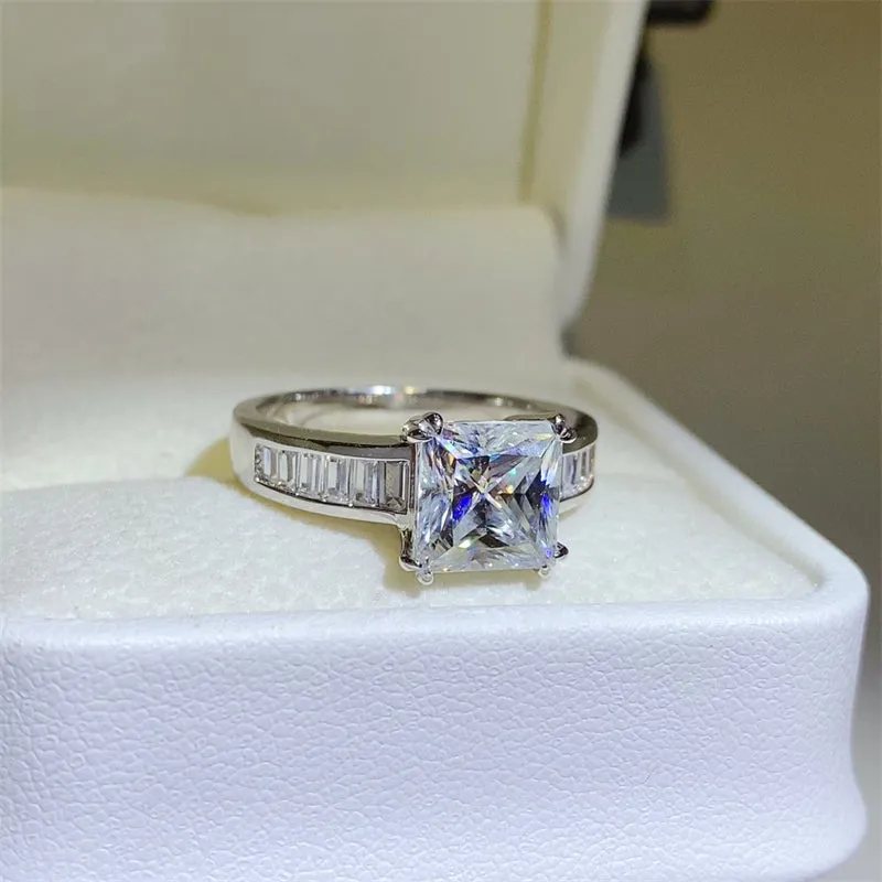 3 Carat Moissanite 925 Sterling Silver Square Shape Solitaire Ring