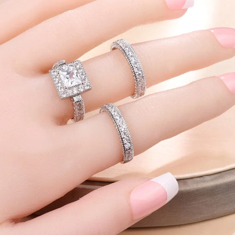 3pcs White Gold Diamond Rings