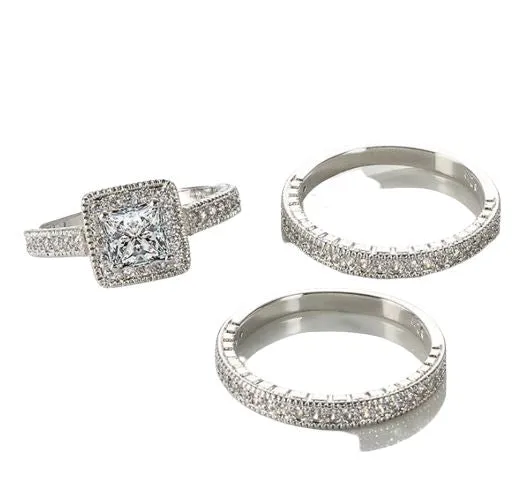 3pcs White Gold Diamond Rings