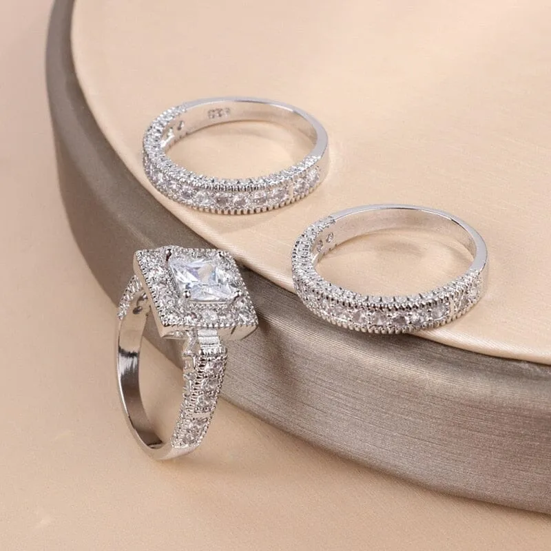 3pcs White Gold Diamond Rings