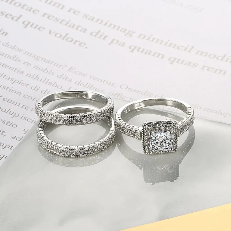 3pcs White Gold Diamond Rings