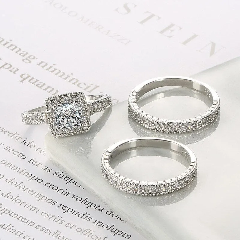 3pcs White Gold Diamond Rings