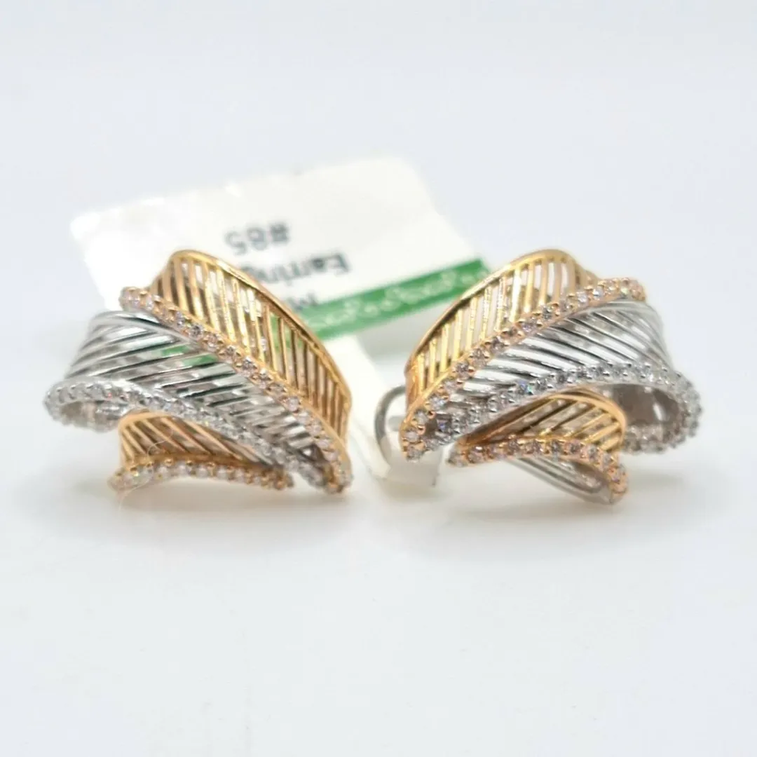 Dazzling 0.70 CT Two-Tone 18K Gold Artistic Earrings