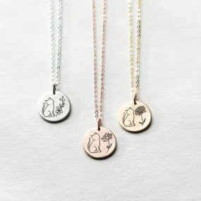 925 Sterling Silver Cat Birth Flower Necklace Cute Cat Necklace Personalized Necklace for Women Mother Daughter