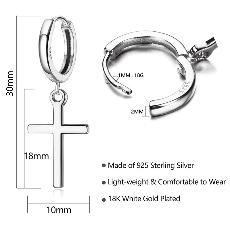 925 Sterling Silver Cross Hoop Earrings Minimalist Cross Dangle Huggie Cuff Earrings for Women Men