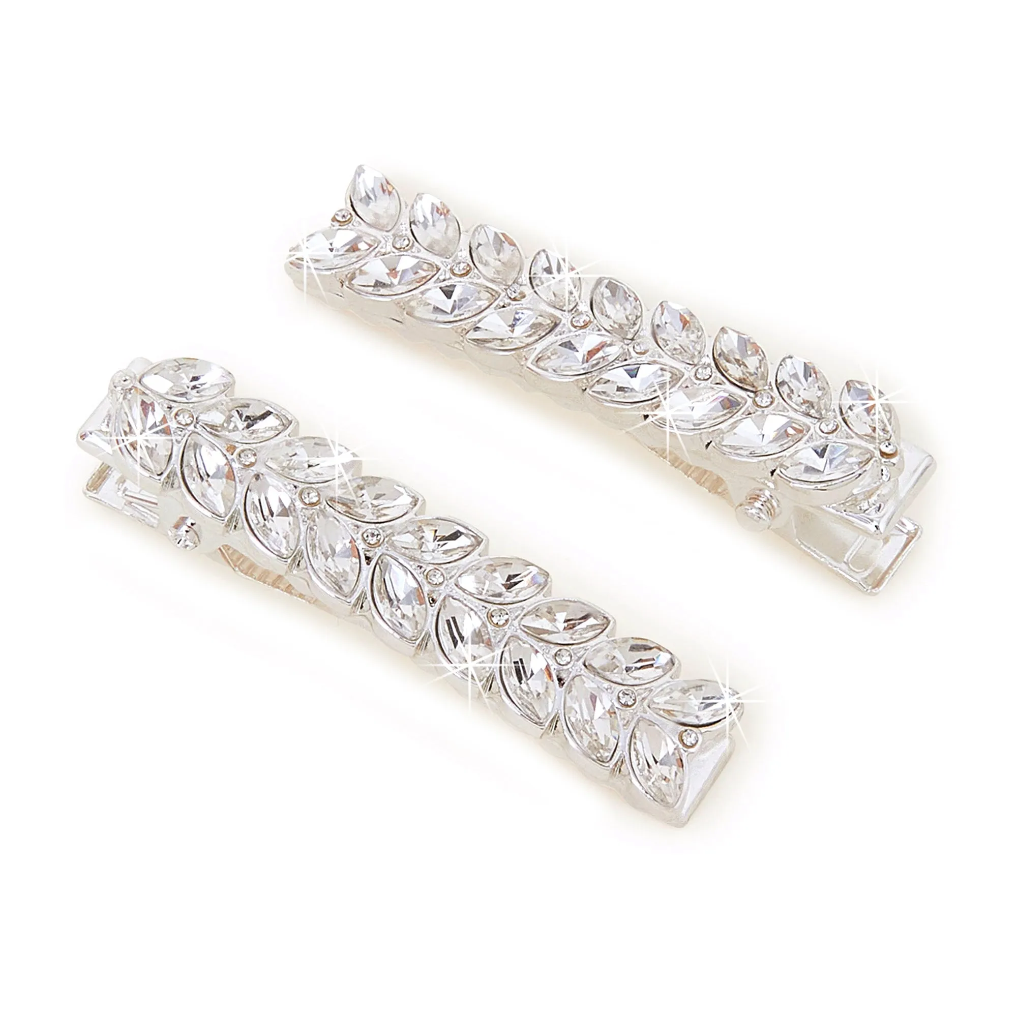 Accessorize London Silver Crystal Leaf Hair Clips Pack Of 2