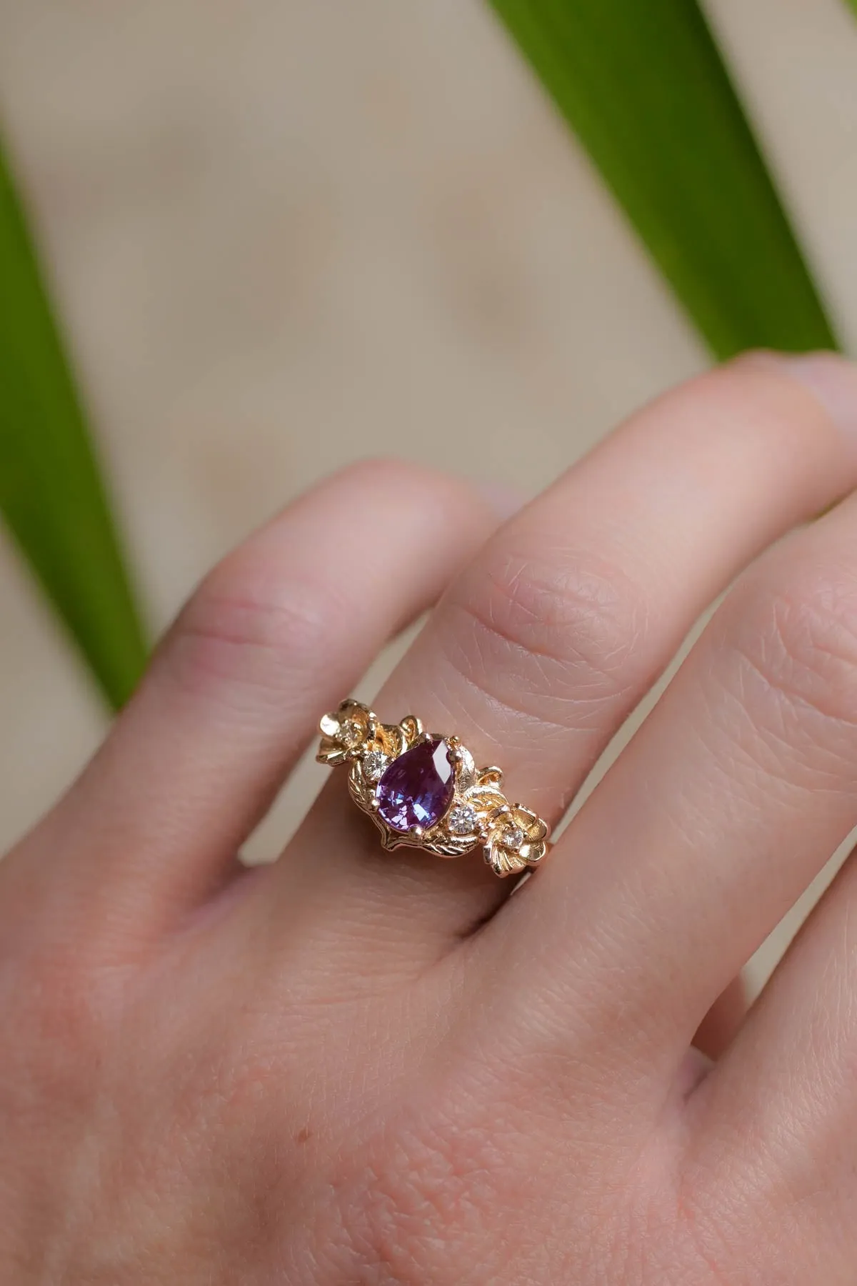 Adelina | floral engagement ring setting, pear cut gemstone