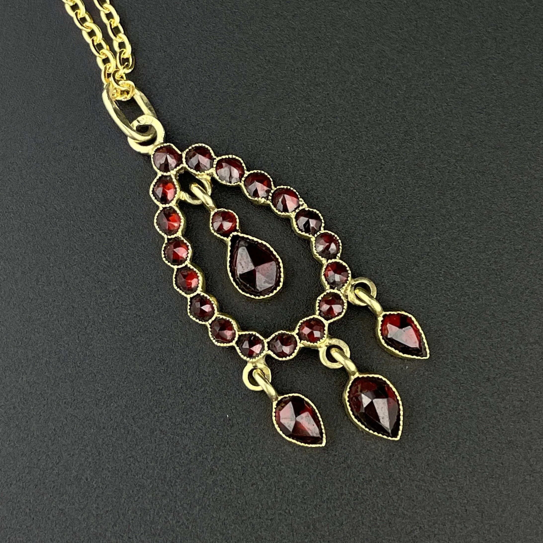 Antique 14K Gold Art Deco Garnet Teardrop Boho Necklace