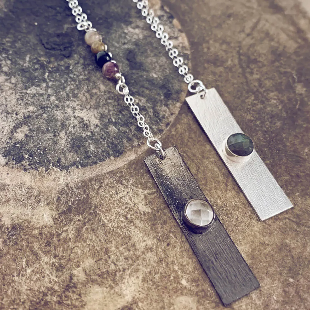 bar // tourmaline, labradorite or quartz gemstone and sterling silver bar necklace