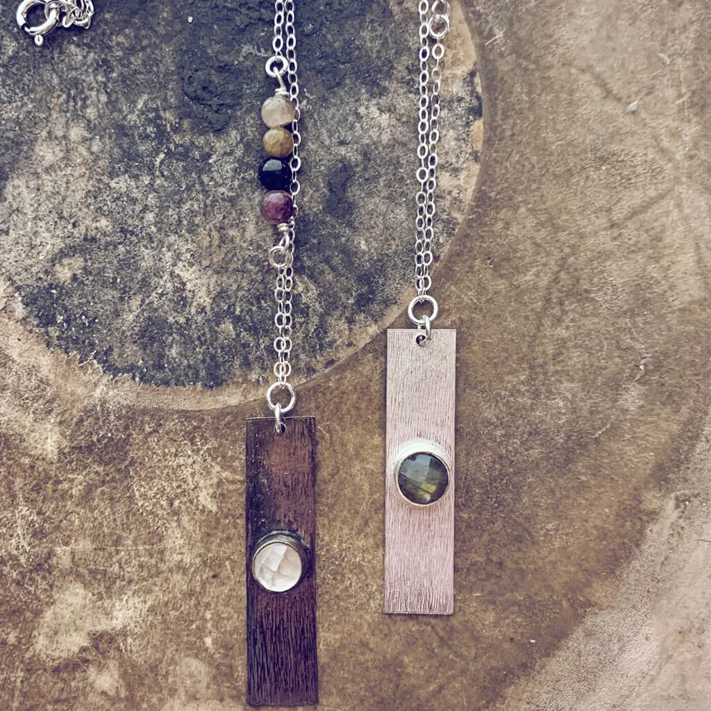 bar // tourmaline, labradorite or quartz gemstone and sterling silver bar necklace