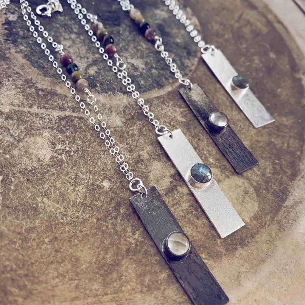 bar // tourmaline, labradorite or quartz gemstone and sterling silver bar necklace