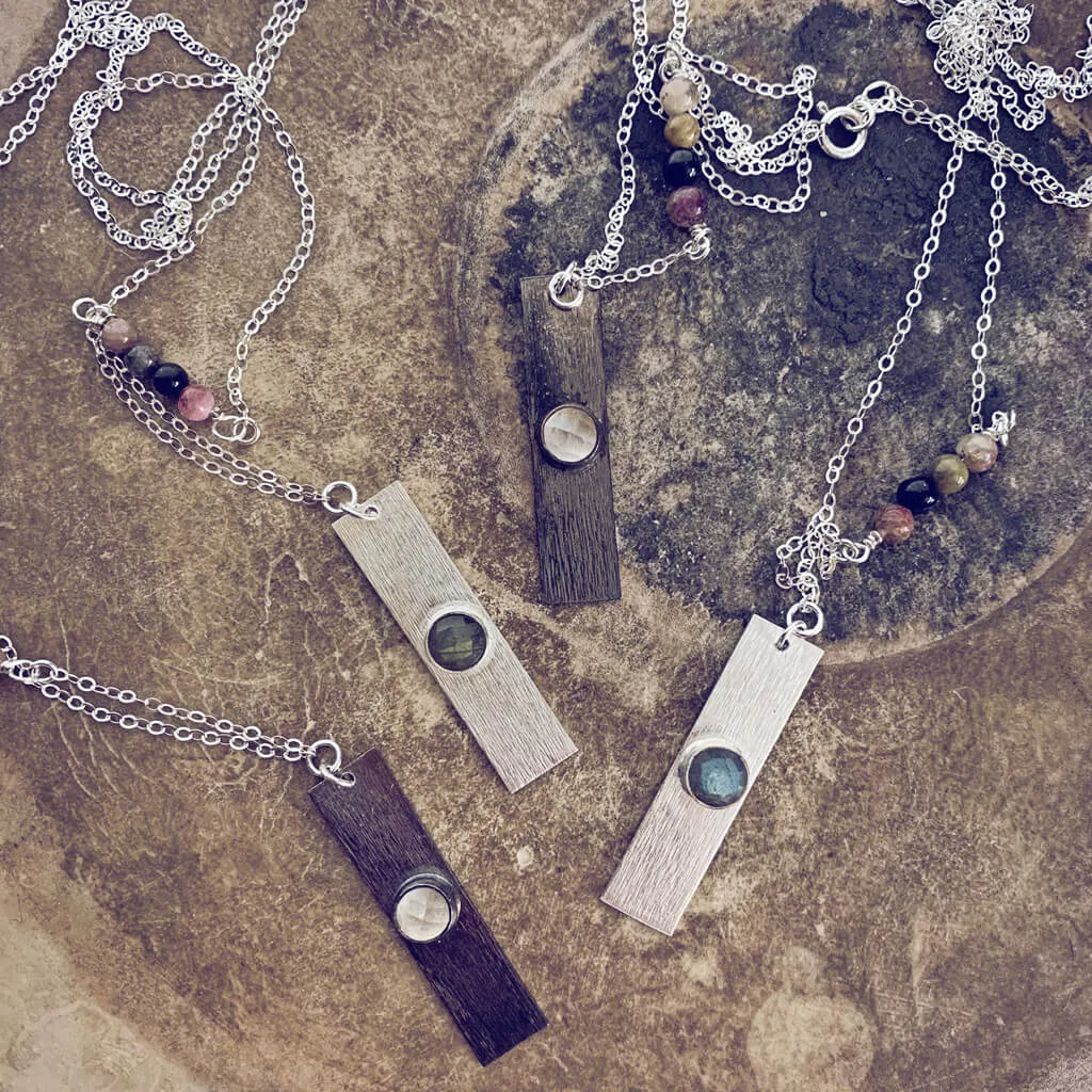 bar // tourmaline, labradorite or quartz gemstone and sterling silver bar necklace