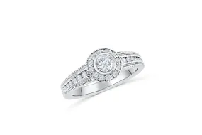 Bezel Diamond Engagement Ring 0.90 ct tw 14K White Gold DENG004