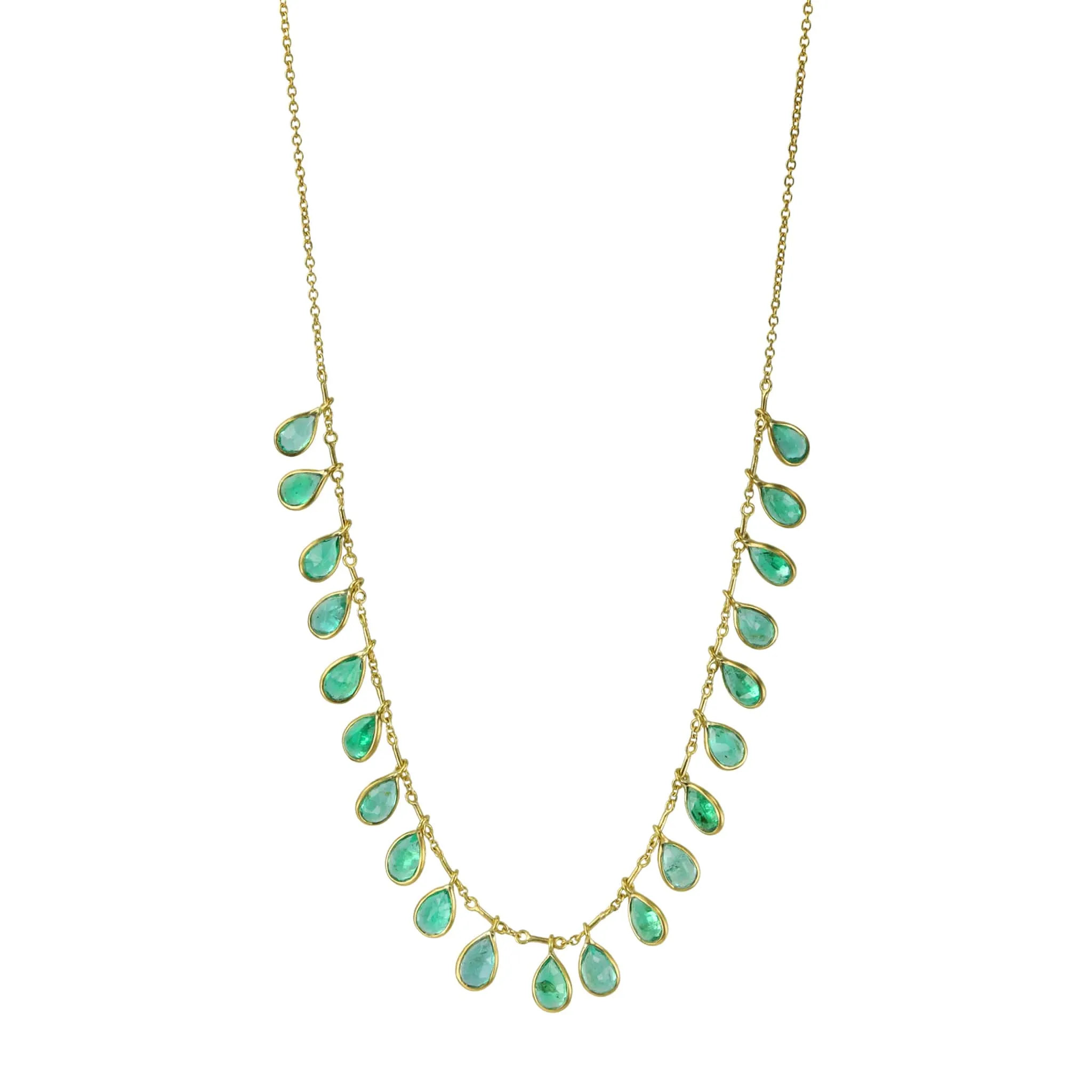 Bezel-Set Teardrop Emerald Fringe Necklace