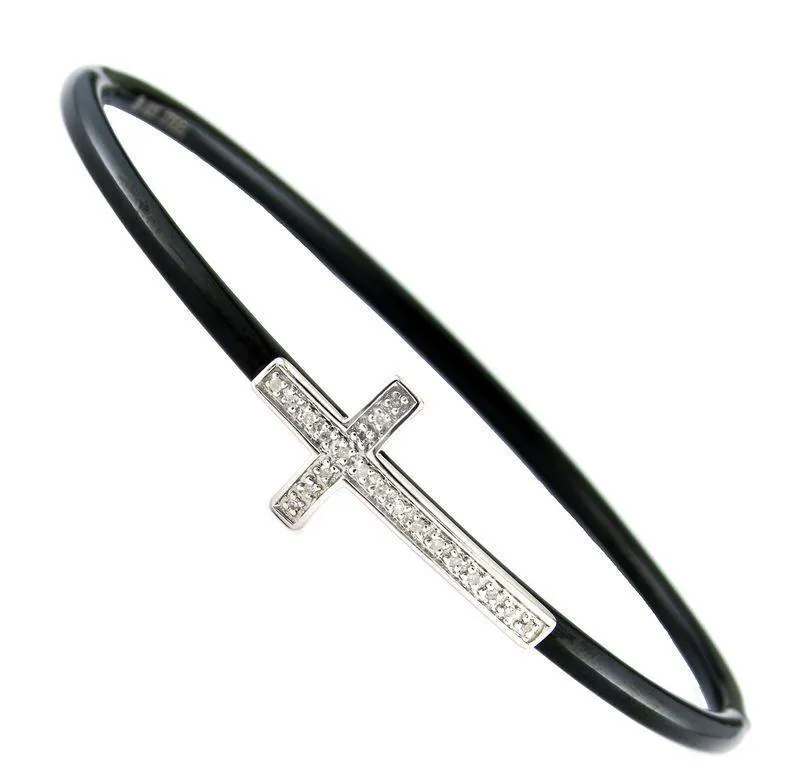 Black Bangle with Diamond Cross