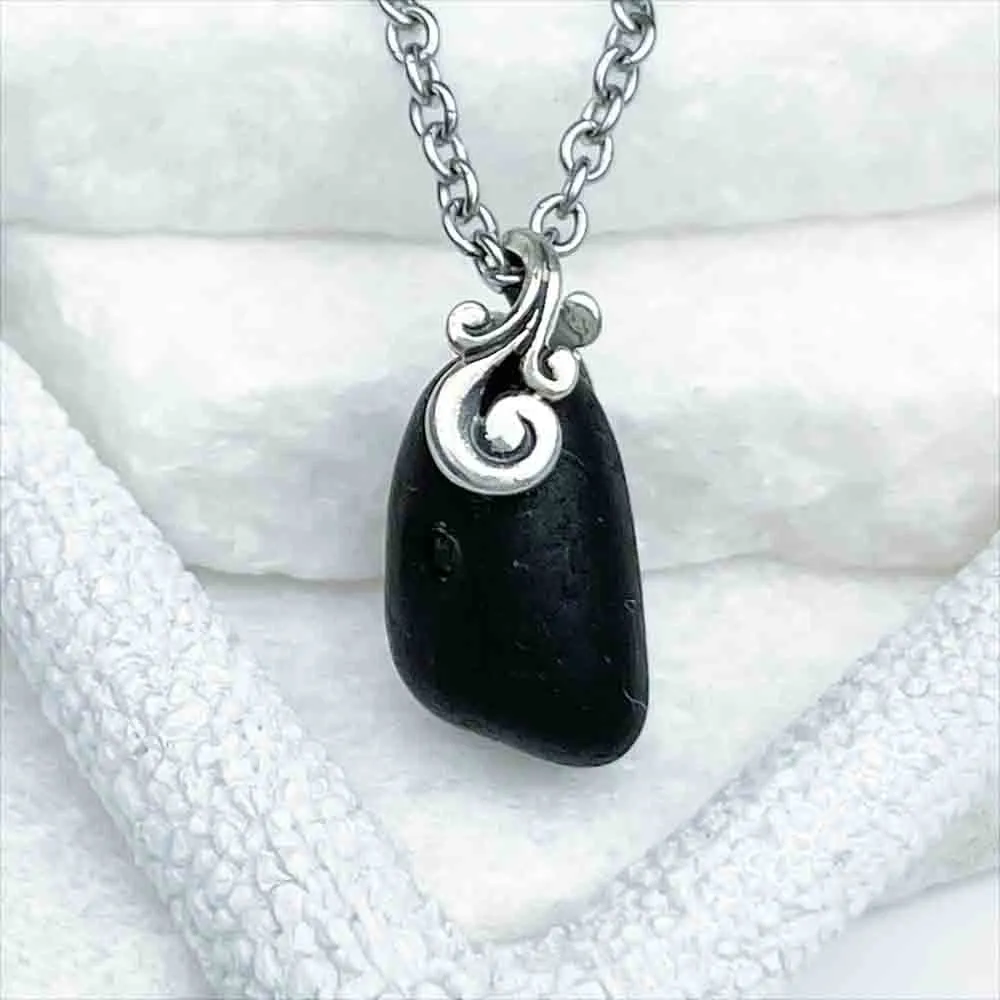 Black Bubble Sea Glass Pendant | #5195